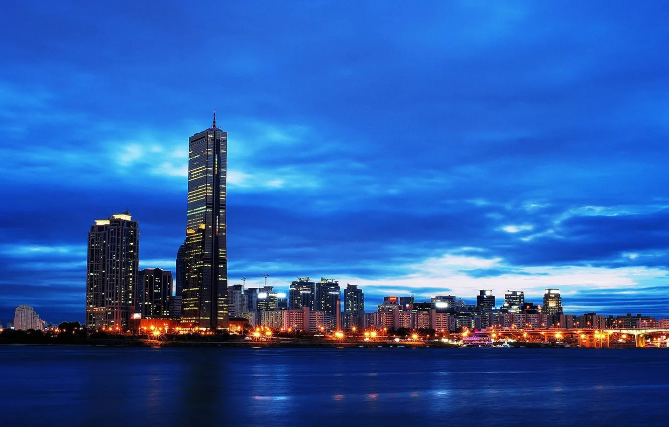 Photo wallpaper lights, skyscrapers, Seoul, Seoul, South Korea