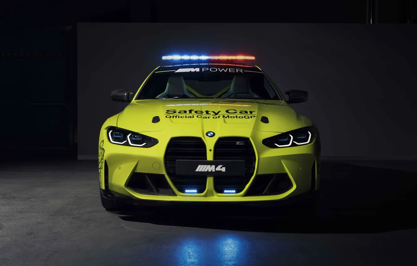 Photo wallpaper BMW, MotoGP, Front, Lights, Safety Car, M Power, light green, M4 Competition