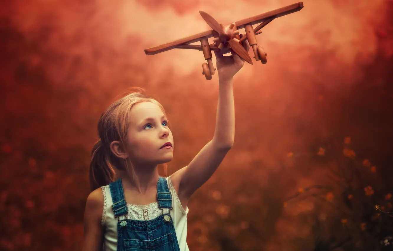 Photo wallpaper background, girl, the plane