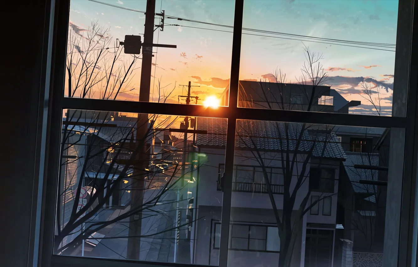 Photo wallpaper road, the sky, the sun, clouds, sunset, the city, rendering, street