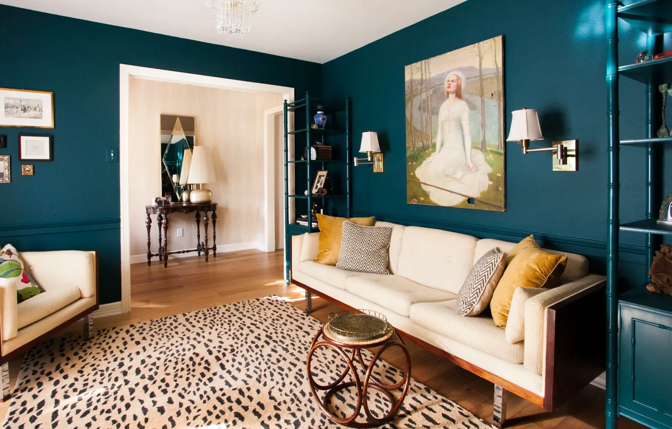 Photo wallpaper design, style, interior, picture, sofa, living room, The combination of colors