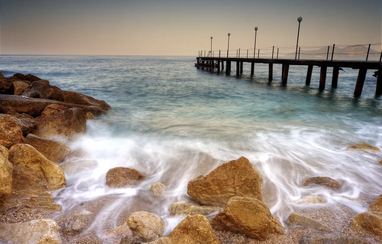 Photo wallpaper sea, summer, landscape, bridge