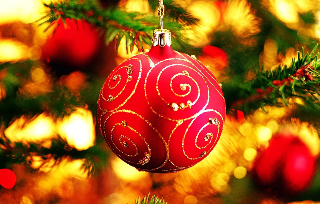 Photo wallpaper balls, tree, new year, 2010