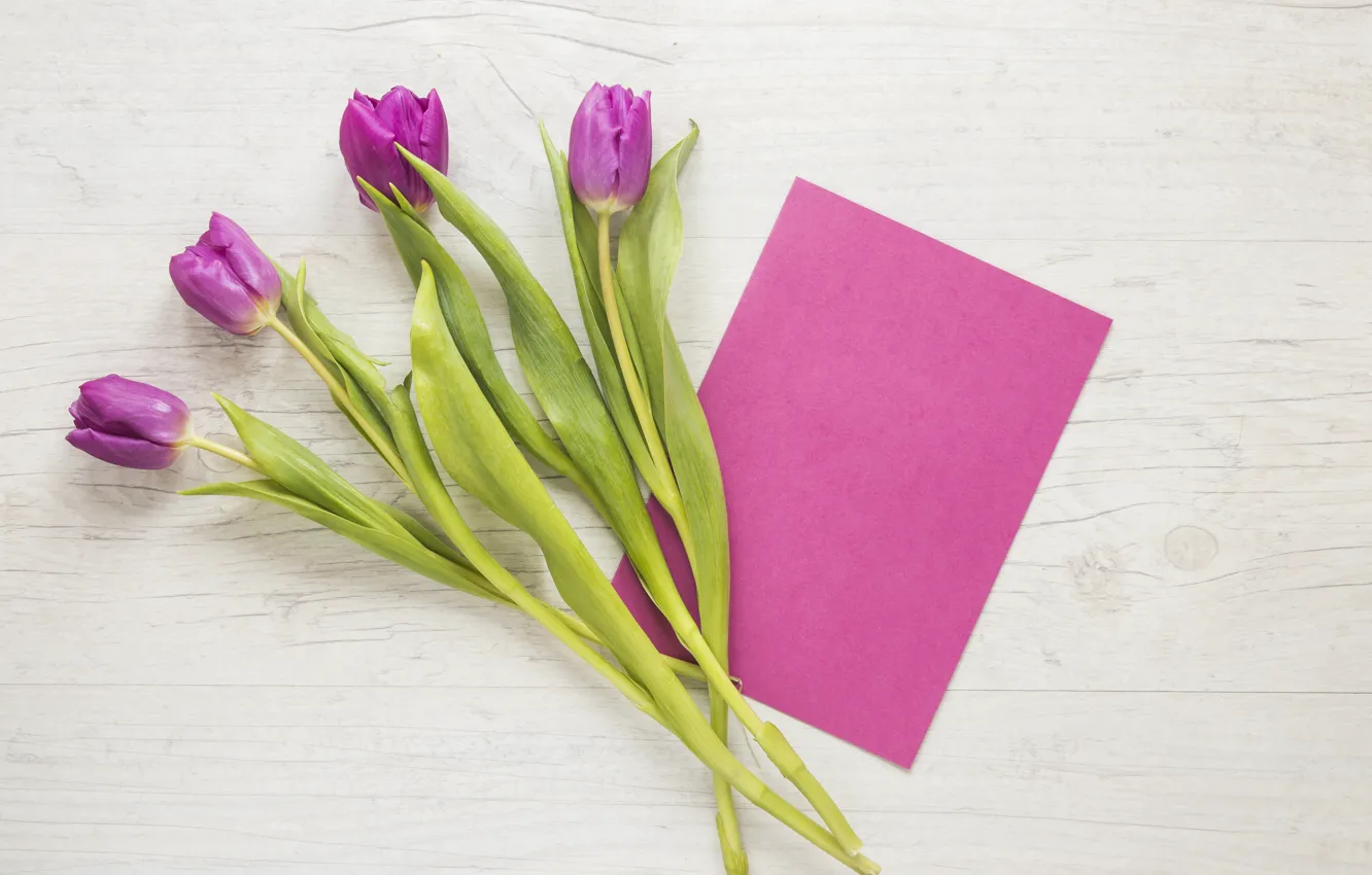 Photo wallpaper bouquet, tulips, pink, wood