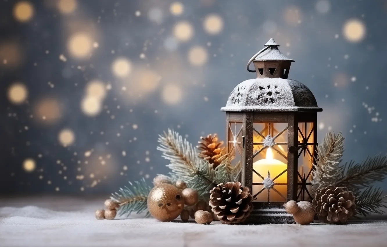 Photo wallpaper winter, snow, decoration, New Year, Christmas, lantern, new year, Christmas