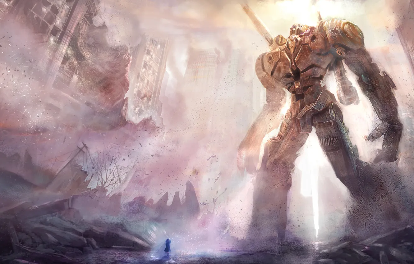 Photo wallpaper robot, disaster, destruction, mech