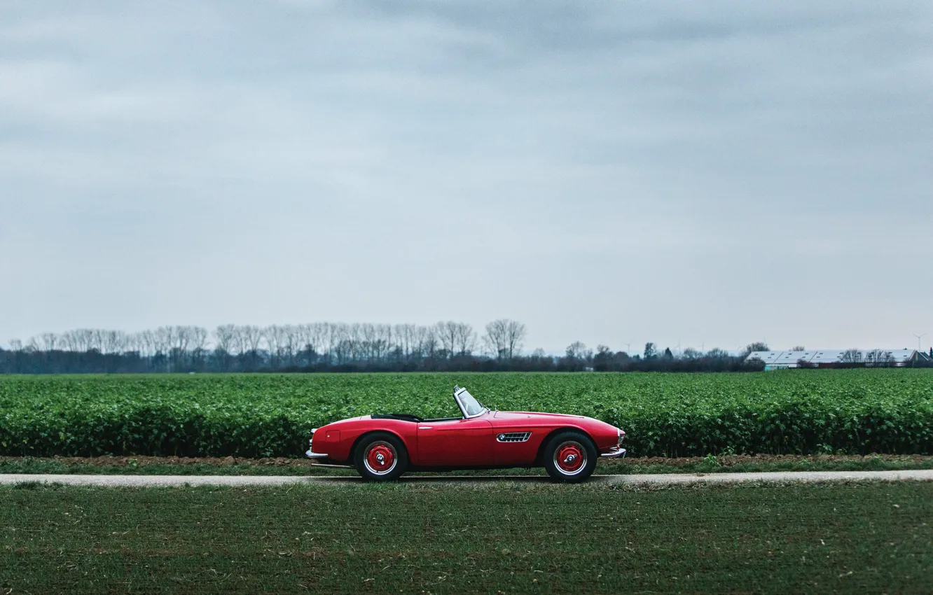 Photo wallpaper BMW, red, roadster, 507, 1959, side view, BMW 507