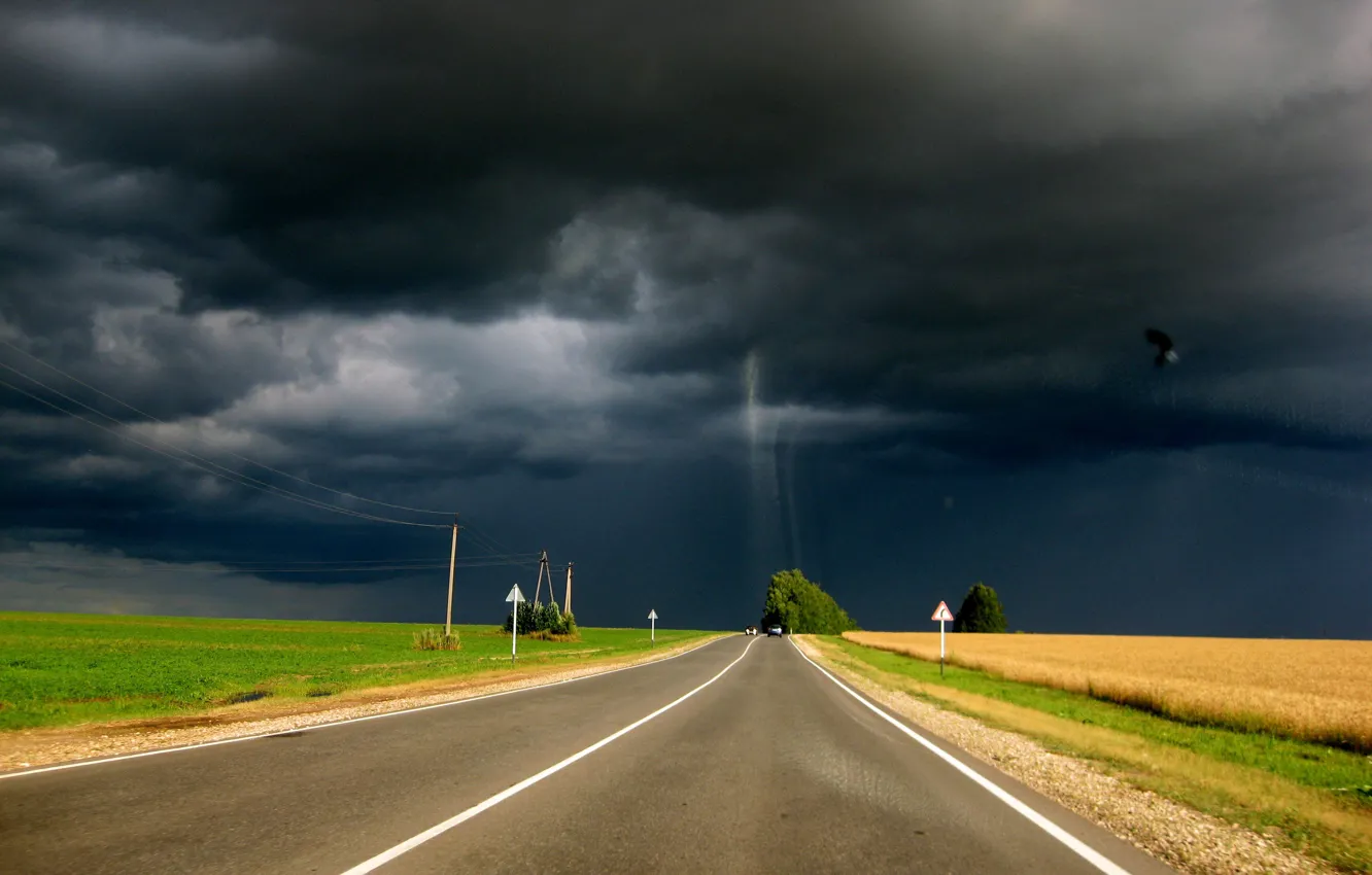 Photo wallpaper road, the storm, cloud