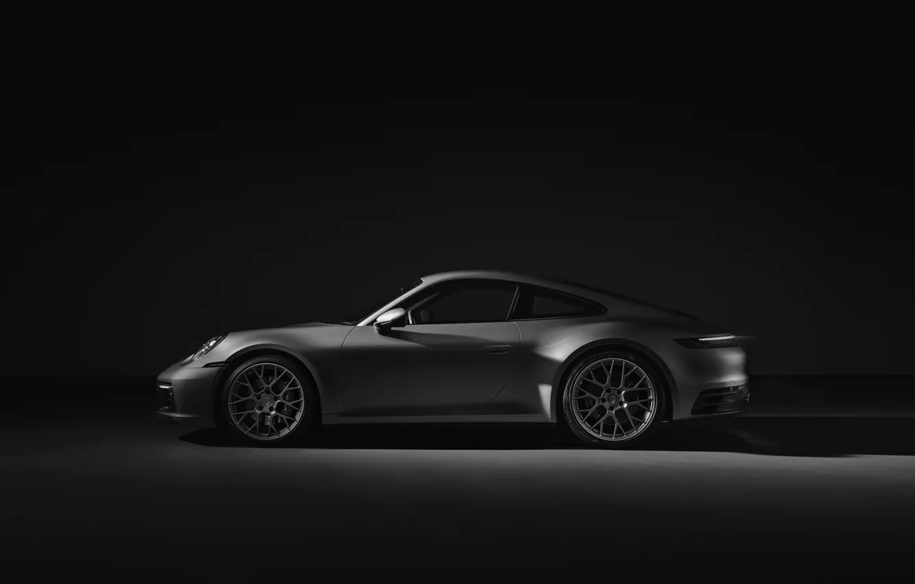 Photo wallpaper grey, background, coupe, 911, Porsche, profile, Carrera 4S, 992
