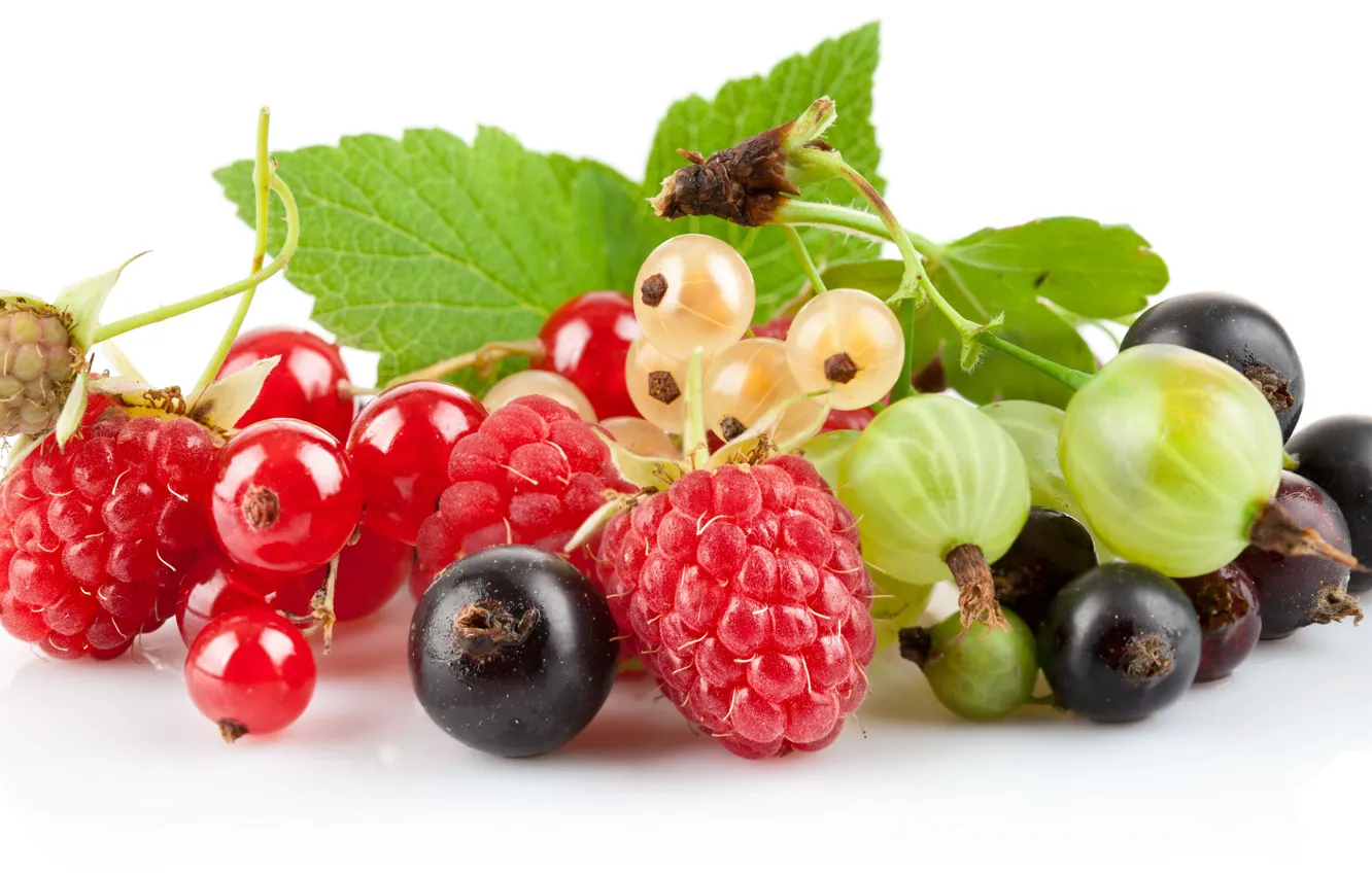 Photo wallpaper berries, raspberry, currants, gooseberry