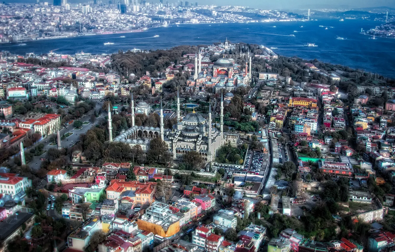 Photo wallpaper HDR, panorama, Istanbul, Turkey, Istanbul, Sultanahmet Mosque, Turkey, The blue mosque