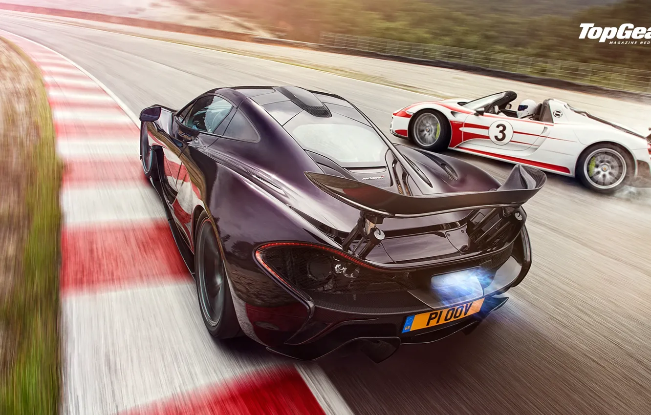 Photo wallpaper McLaren, Porsche, Top Gear, Speed, Sun, 918, Supercars, Spider