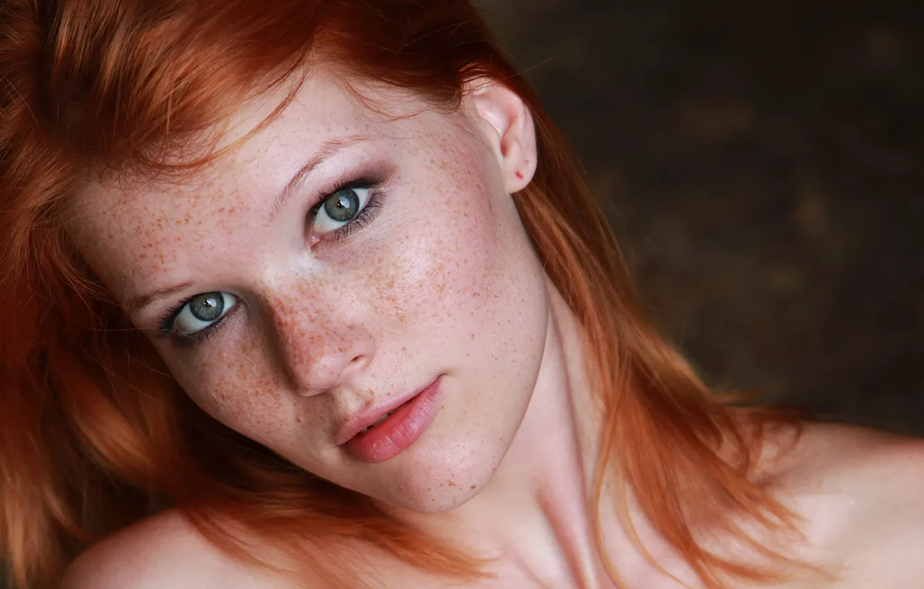 Photo wallpaper girl, photo, blue eyes, model, lips, redhead, Mia Sollis, portrait
