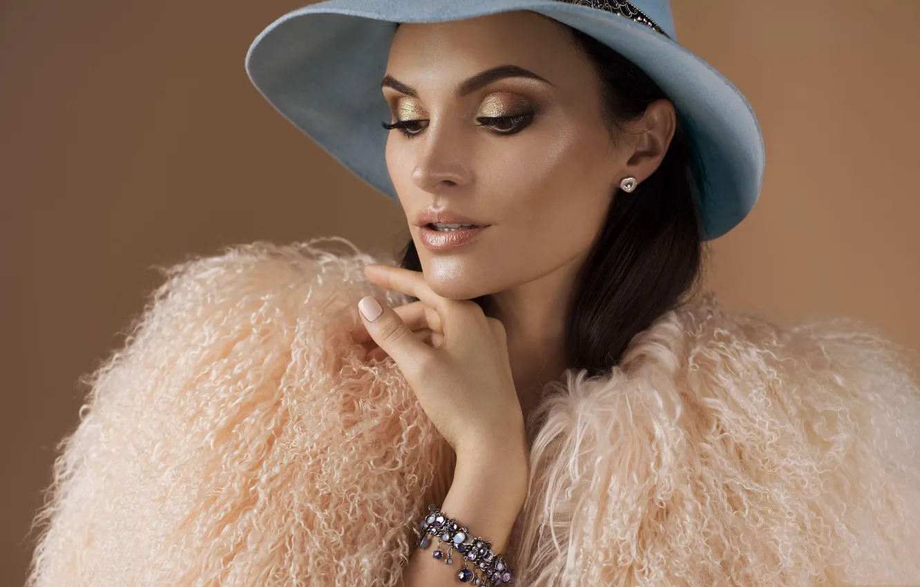 Photo wallpaper style, model, hat, brunette
