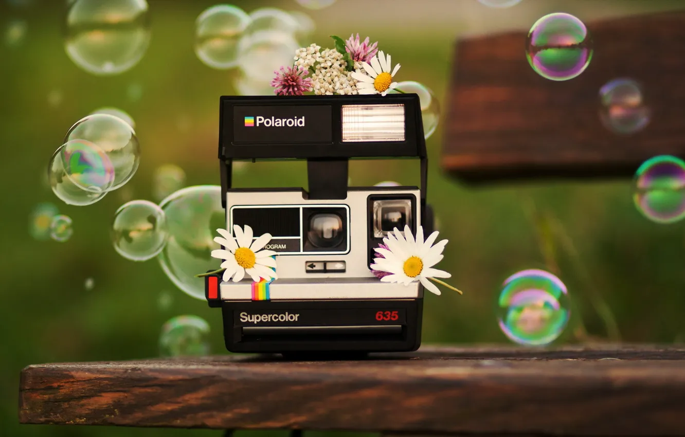 Photo wallpaper bubbles, background, Polaroid