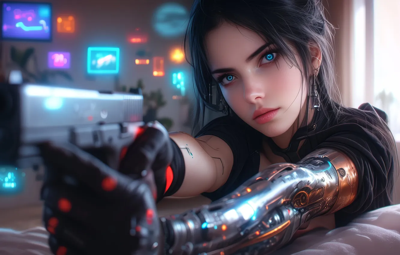 Photo wallpaper girl, weapon, AI Art