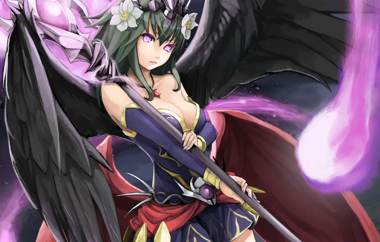 Photo wallpaper look, girl, magic, wings, staff, art, akira0171