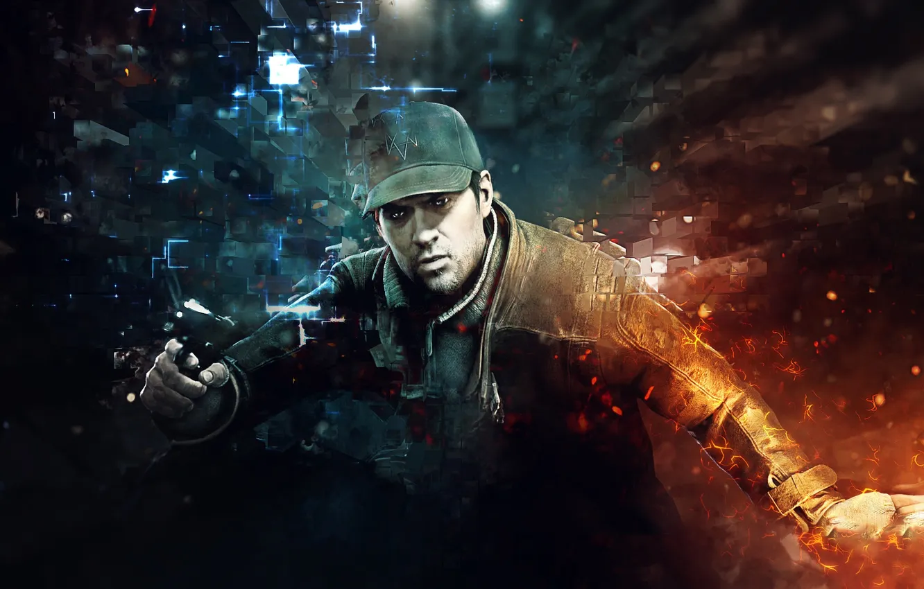 Photo wallpaper Abstract, Ubisoft, Watch Dogs, Ubisoft Montreal, Video Game, Aiden Pearce, Watchdogs
