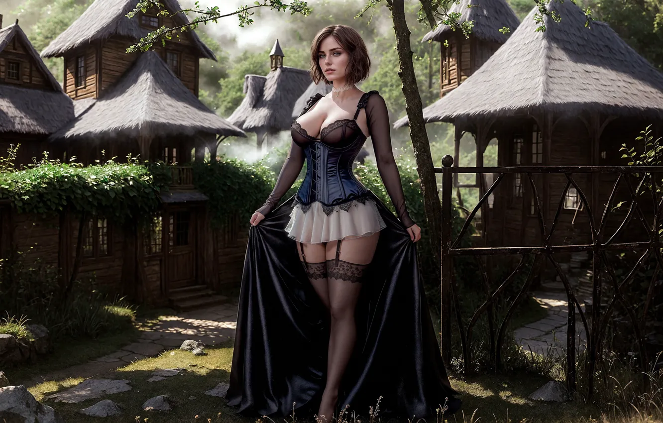 Photo wallpaper girl, dress, corset, beautiful, AI ART