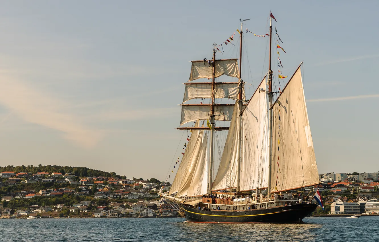 Photo wallpaper sea, ship, sailboat, Norway, sails, schooner, Golden Lion