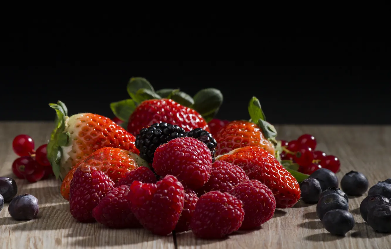 Photo wallpaper blueberries, strawberry, raspberry, berries