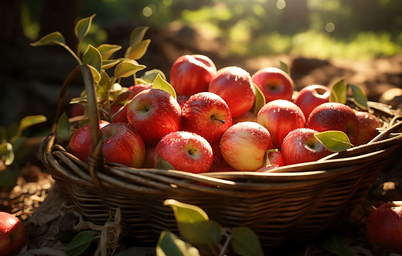 Photo wallpaper red, nature, apples, garden, harvest, fruit, fruit, ripe