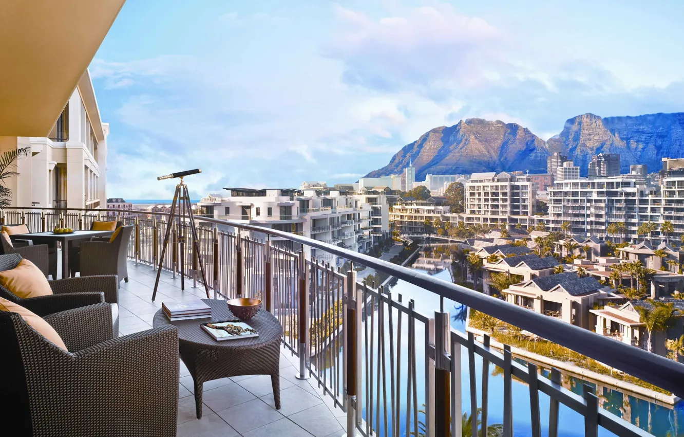 Photo wallpaper mountains, home, panorama, balcony, South Africa, Cape town