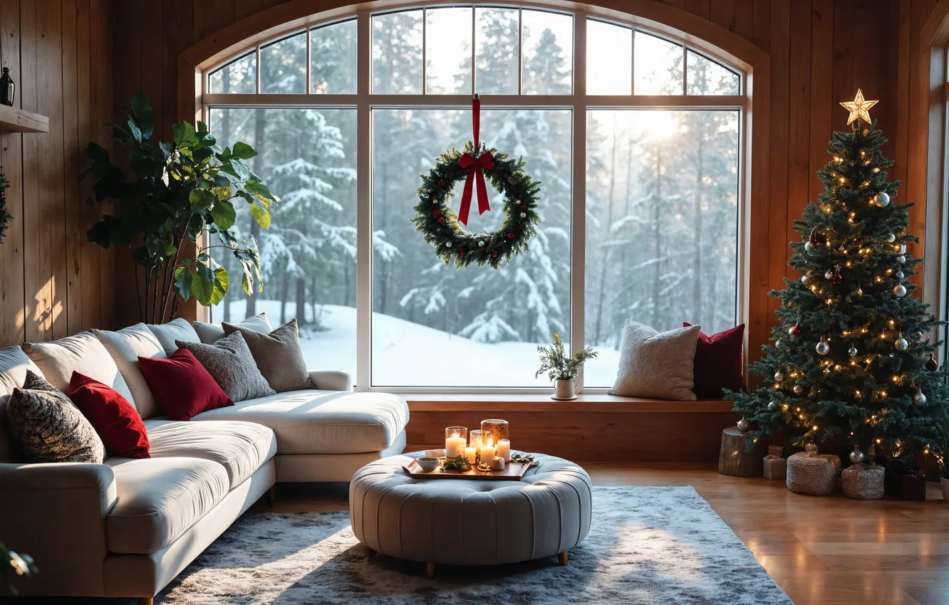 Photo wallpaper room, tree, new year, interior, Christmas, Christmas, view, tree