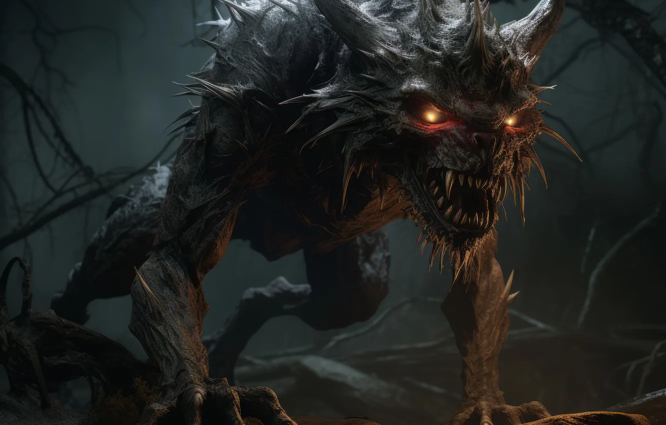 Photo wallpaper monster, grin, digital art, Supernatural Beings, AI art, The Art of Artificial Intelligence, neural network