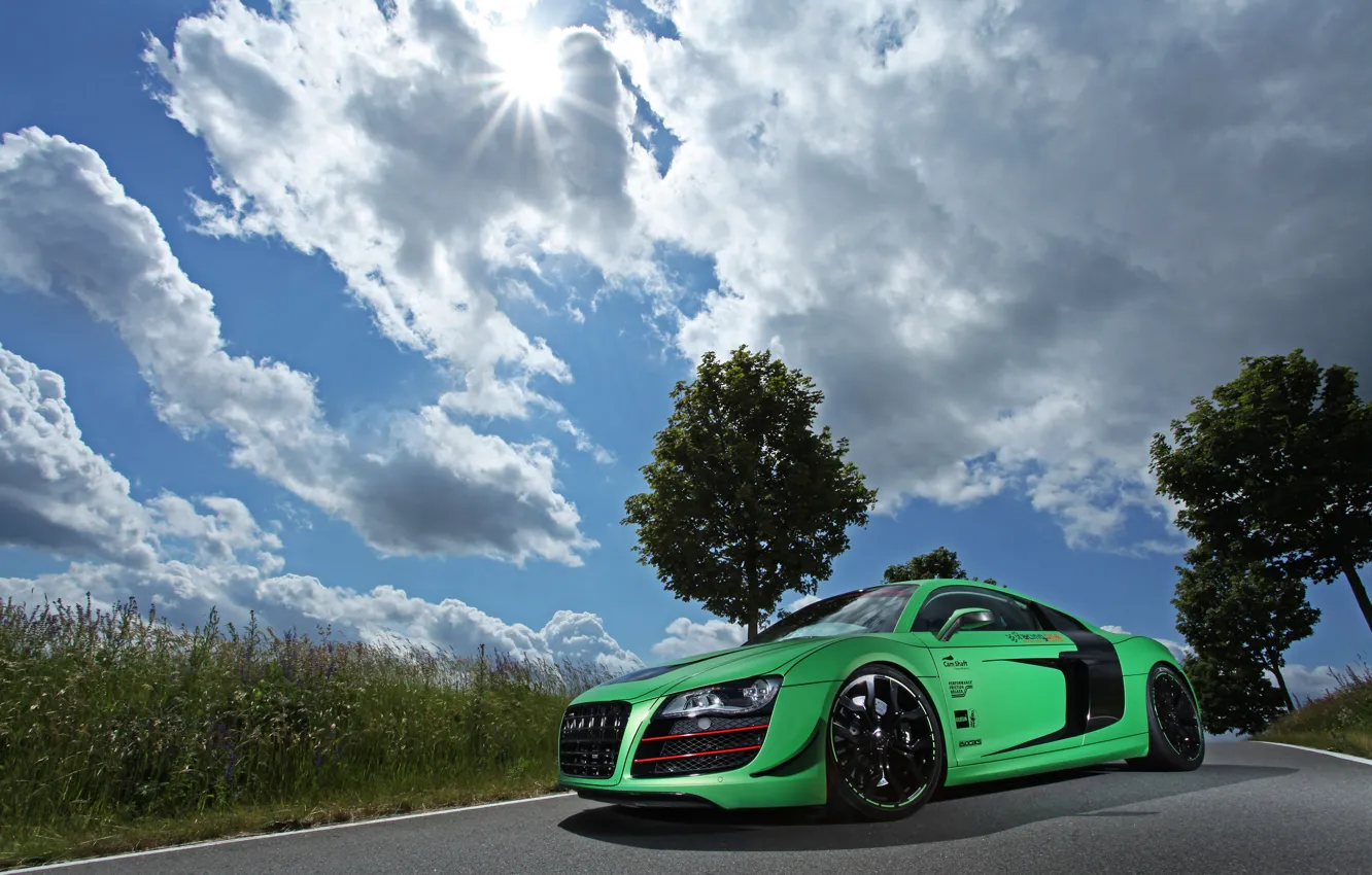 Photo wallpaper road, auto, the sky, grass, clouds, machine, audi, tuning