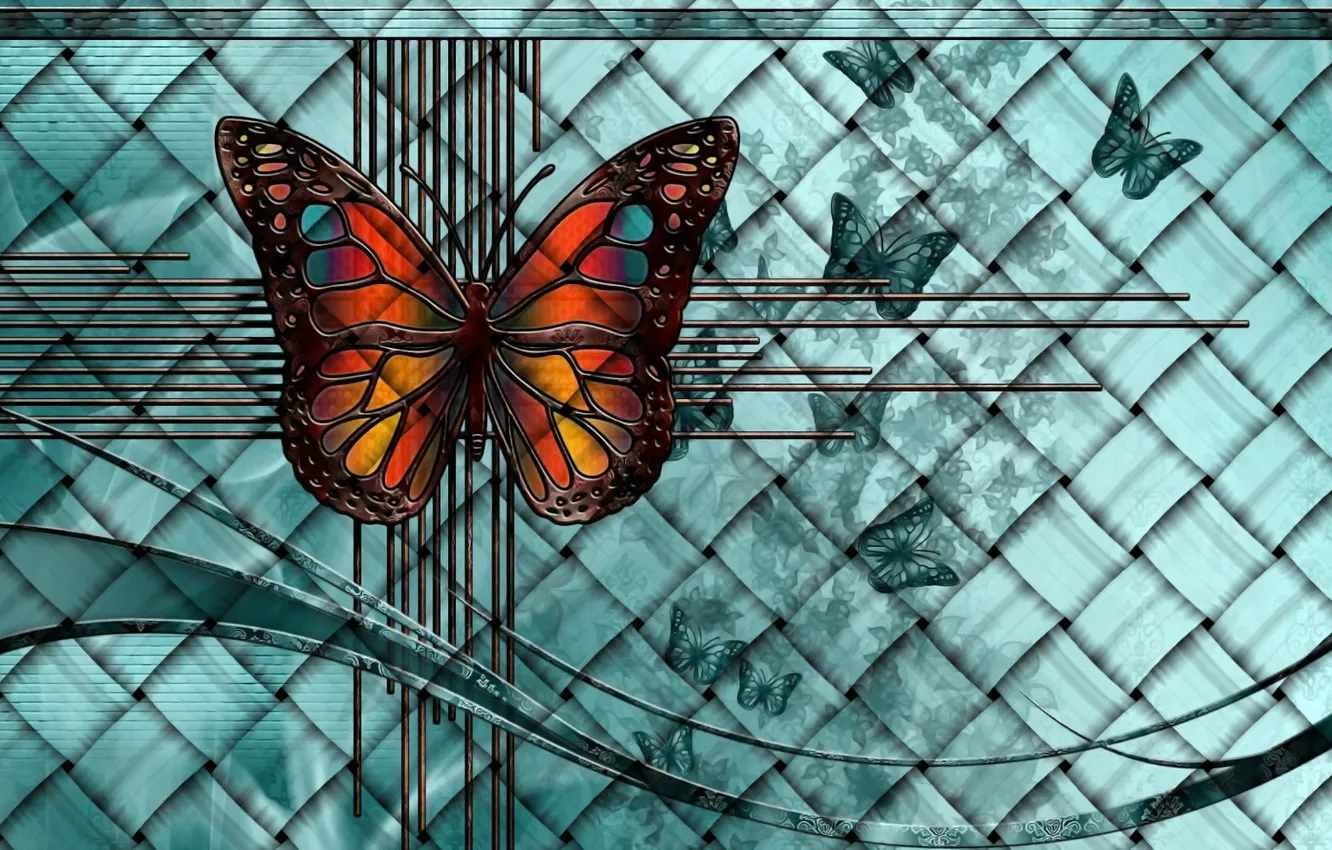 Photo wallpaper line, butterfly, rendering, background, fantasy, collage, network, picture