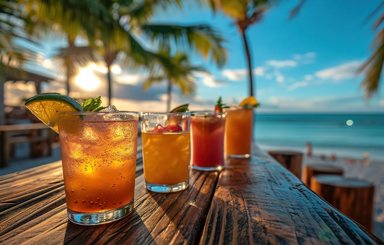 Photo wallpaper ice, sea, beach, summer, glass, stay, cocktail, summer