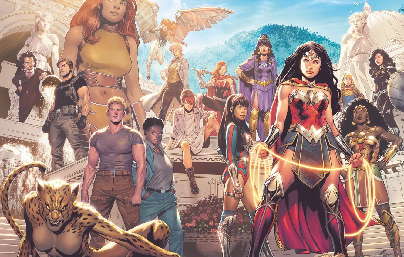 Photo wallpaper Heroes, Comic, Heroes, DC Comics, Wonder woman, Wonder Woman, Villains, Villains