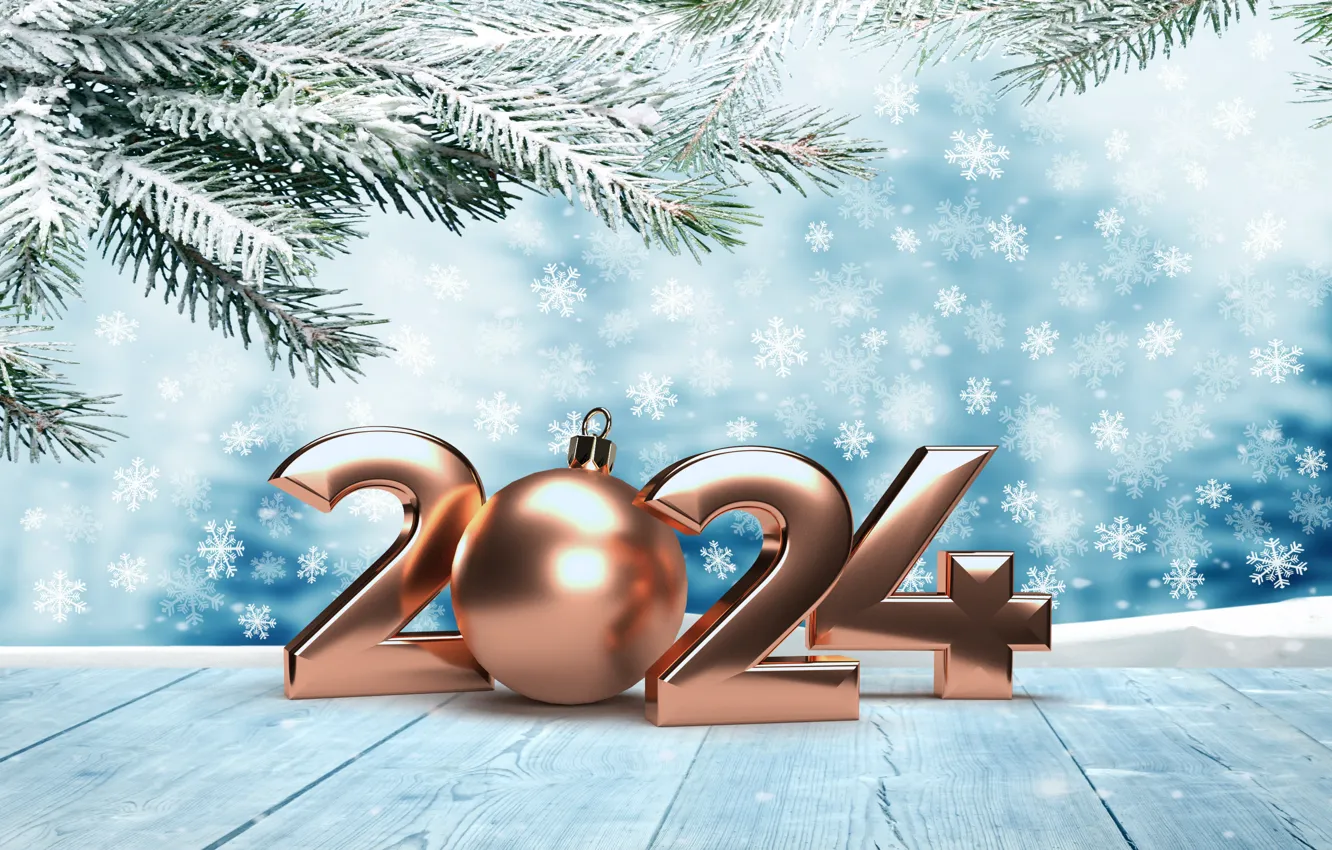 Photo wallpaper winter, snow, snowflakes, gold, new year, figures, golden, winter