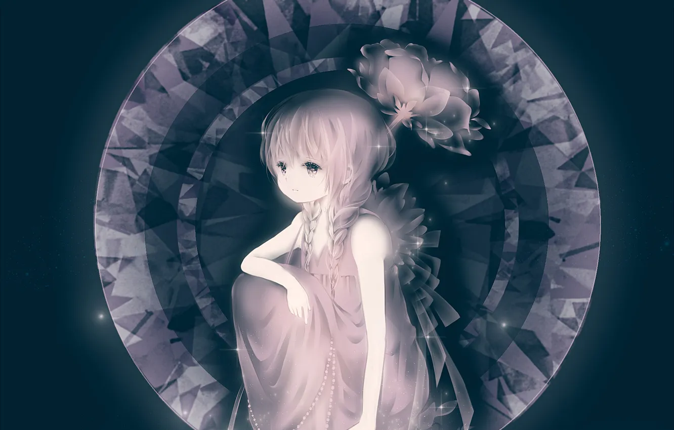 Photo wallpaper girl, flowers, lights, stones, braid, diamond