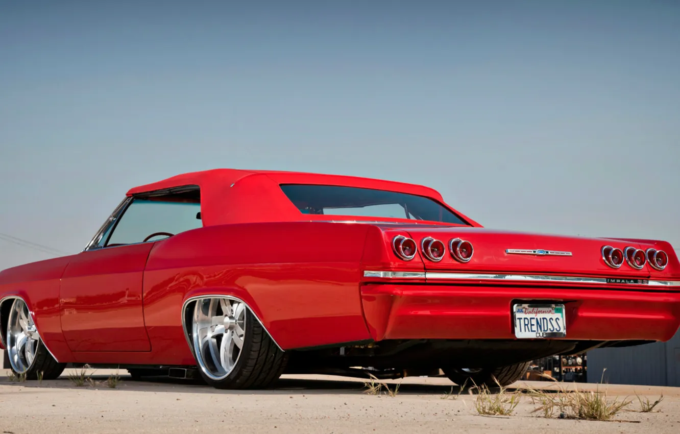 Photo wallpaper machine, summer, the sky, the city, street, Chevrolet, red, 1965
