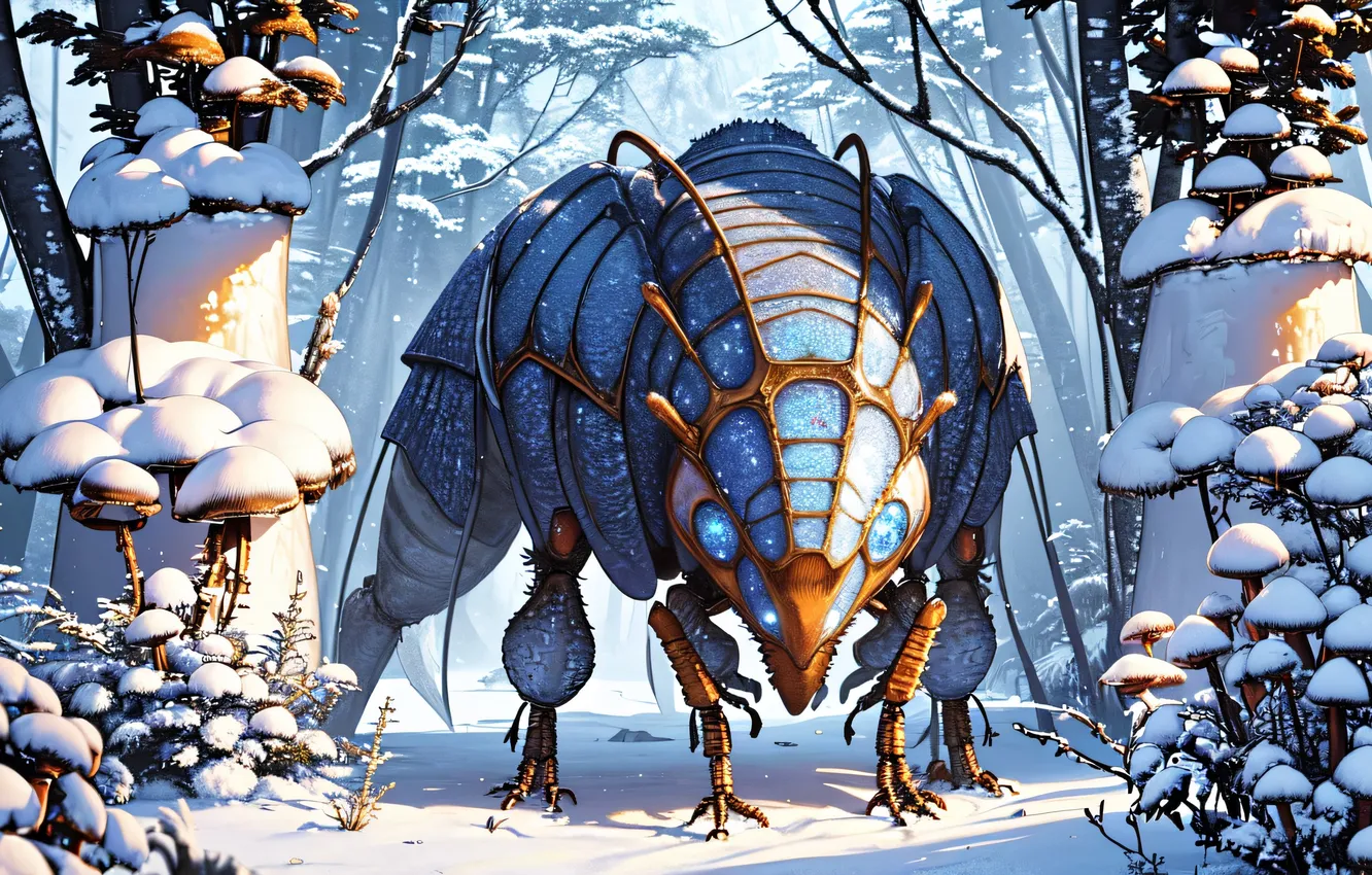 Wallpaper winter, forest, beetle, fantasy, insect for mobile and ...
