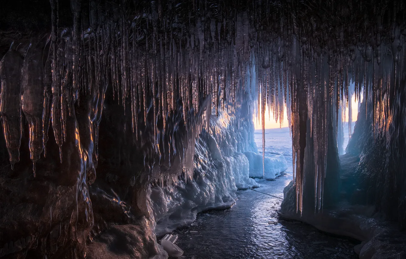 Photo wallpaper winter, nature, ice, Baikal ice cave