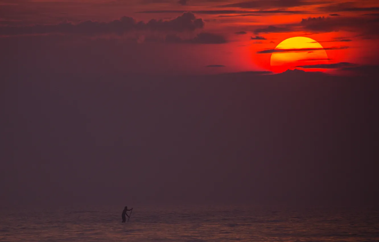 Photo wallpaper sea, wave, the sun, sunset, France, France, surfer, serving