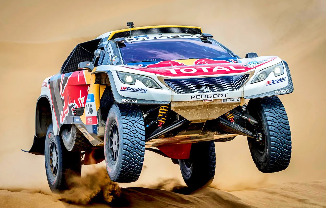 Photo wallpaper Sport, Speed, Race, Peugeot, Lights, Red Bull, Rally, Rally