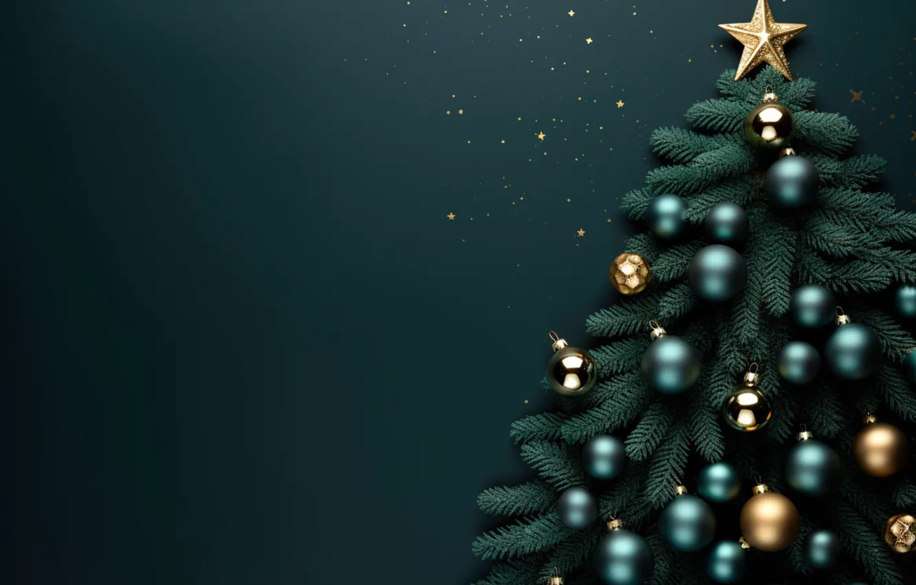 Photo wallpaper decoration, the dark background, balls, new year, Christmas, golden, black, Christmas