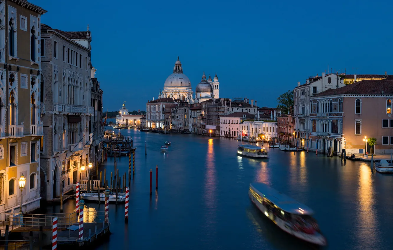 Photo wallpaper night, lights, Italy, Venice, Cathedral, channel