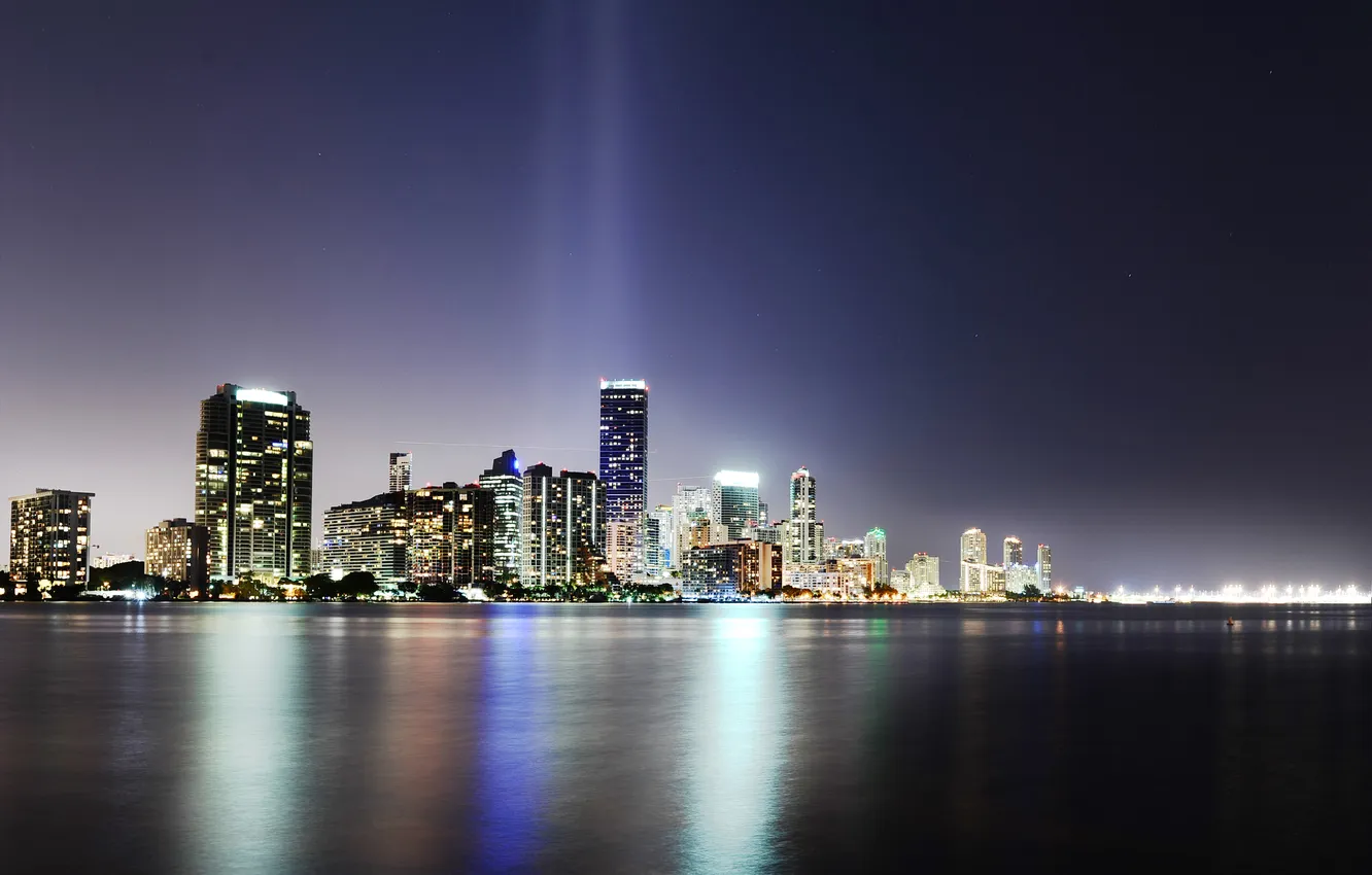 Photo wallpaper night, lights, the ocean, Miami, USA, Miami, night