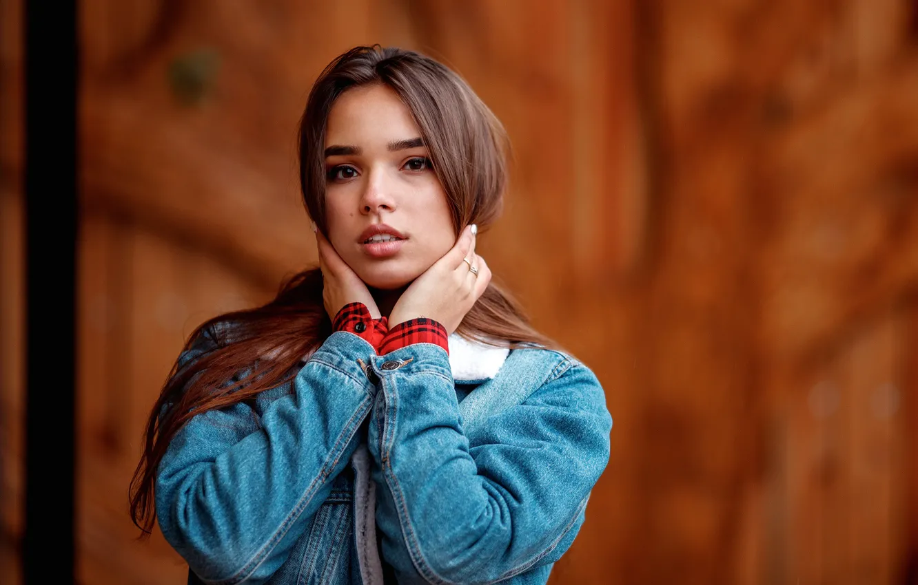 Photo wallpaper look, girl, model, hair, shirt, denim jacket, Nikolay Rogozin, Anya Skuridina
