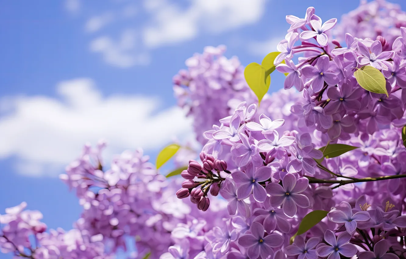 Photo wallpaper flowers, nature, spring, lilac, inflorescence, AI art, neural network