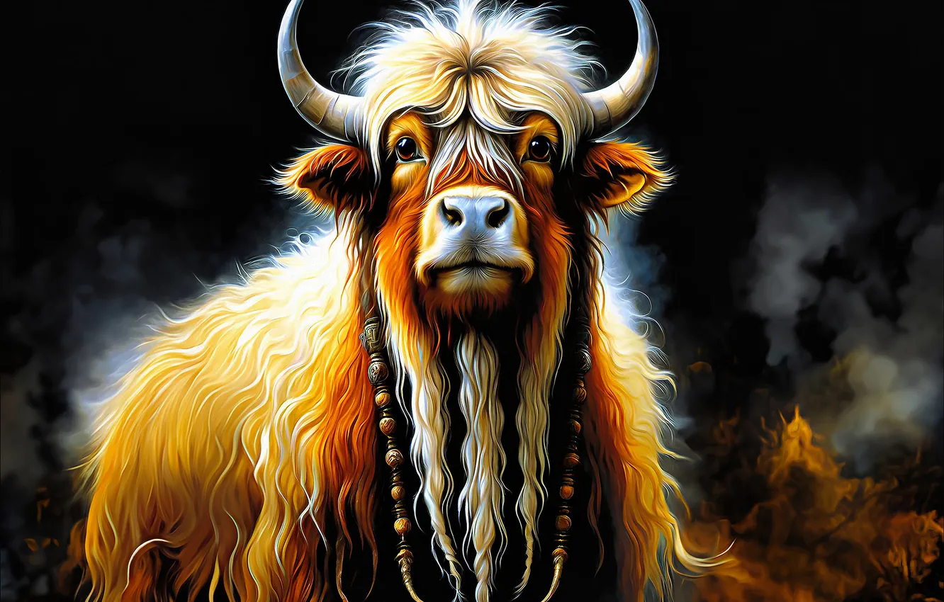 Photo wallpaper look, face, light, nature, portrait, cows, beads, red