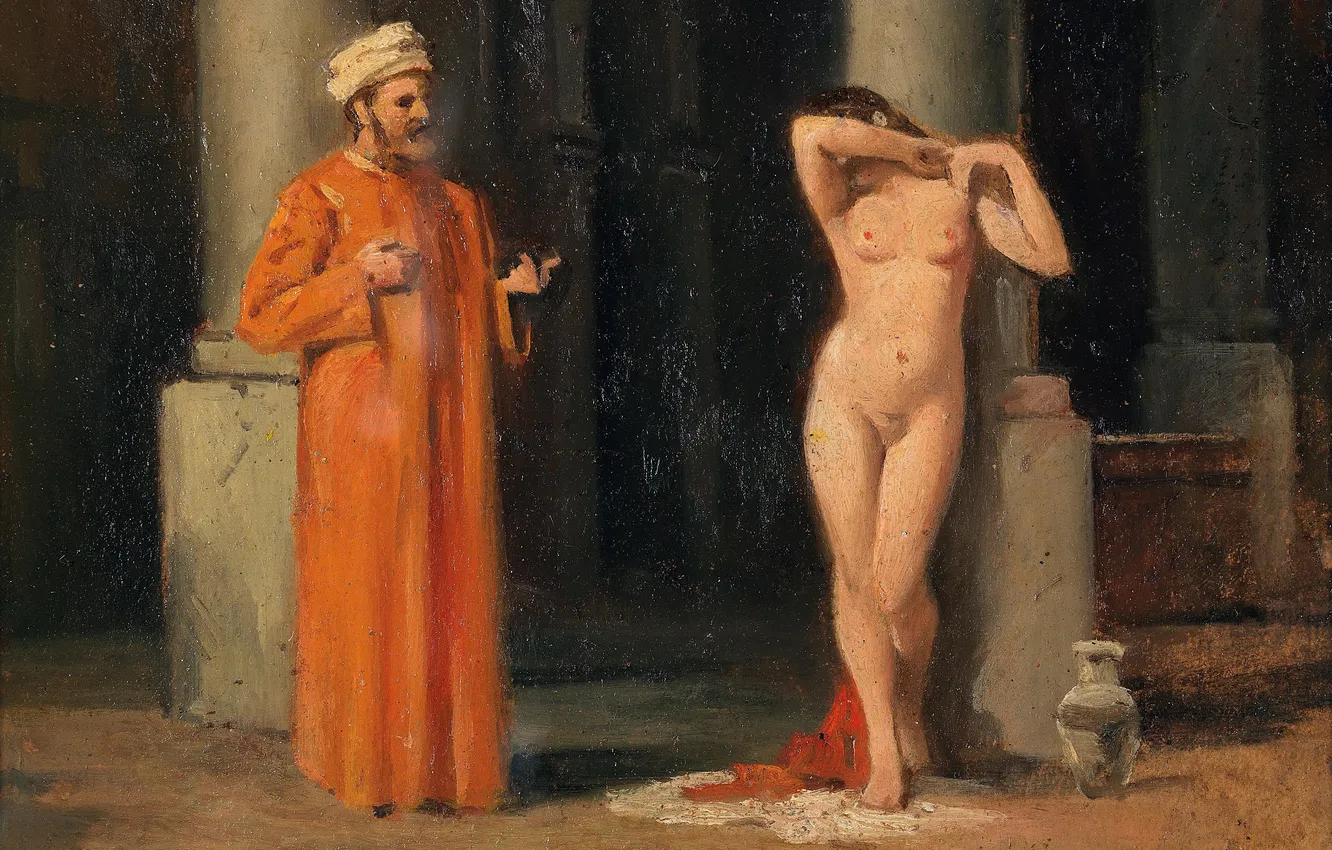 Photo wallpaper woman, picture, male, two, naked, familiarity, Austrian artist, Josef Eugen Herwarter
