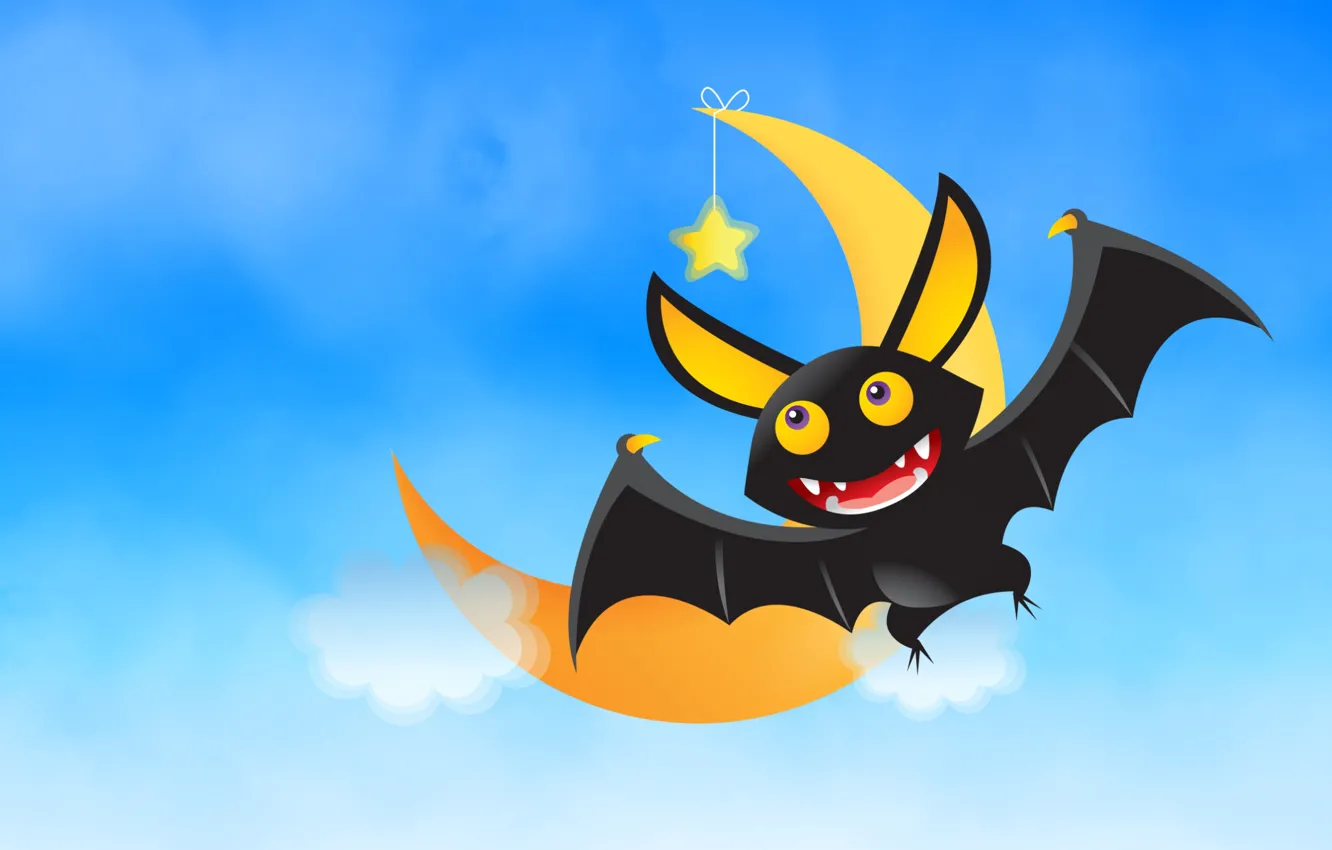 Photo wallpaper Wallpaper, the moon, wallpaper, bat, picture, Clipart, blue background, animation