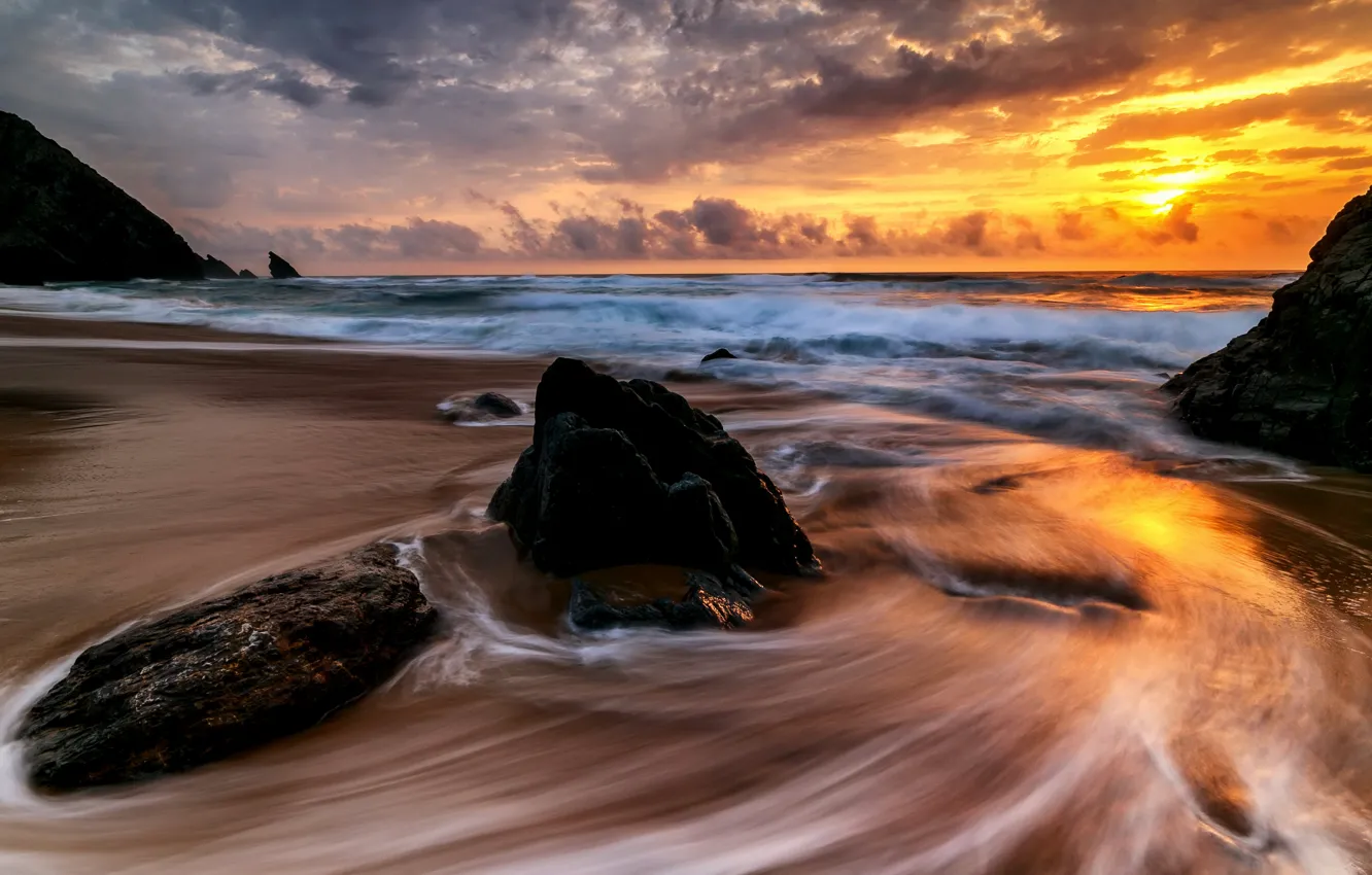 Photo wallpaper sea, sunset, shore