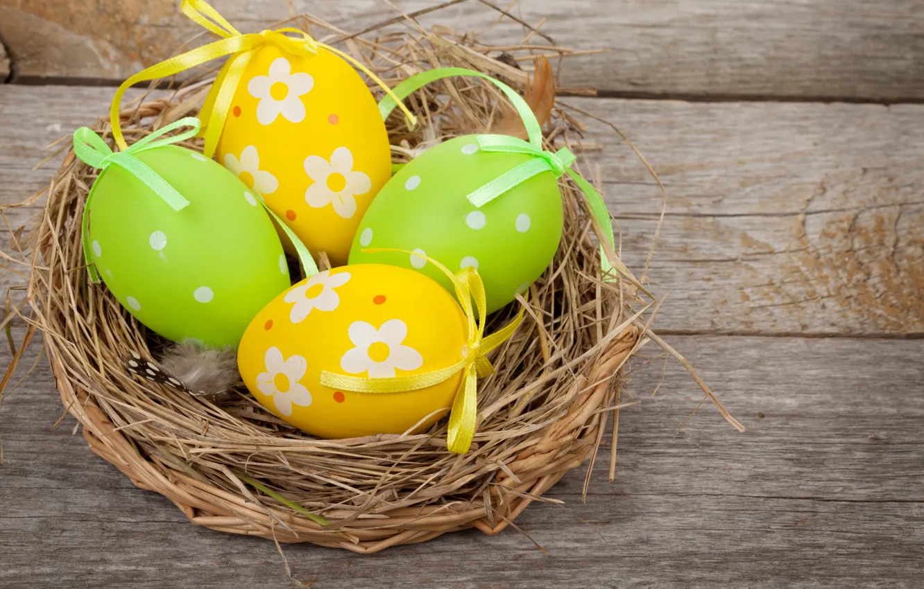 Photo wallpaper Easter, basket, spring, Easter, eggs